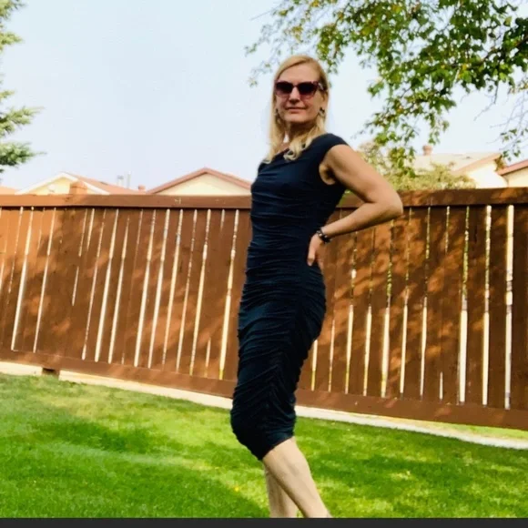 Anthropologie NWOT Bailey 44 Ski Bunny Dress Dark Teal Bodycon Ruching Size S - Picture 5 of 7